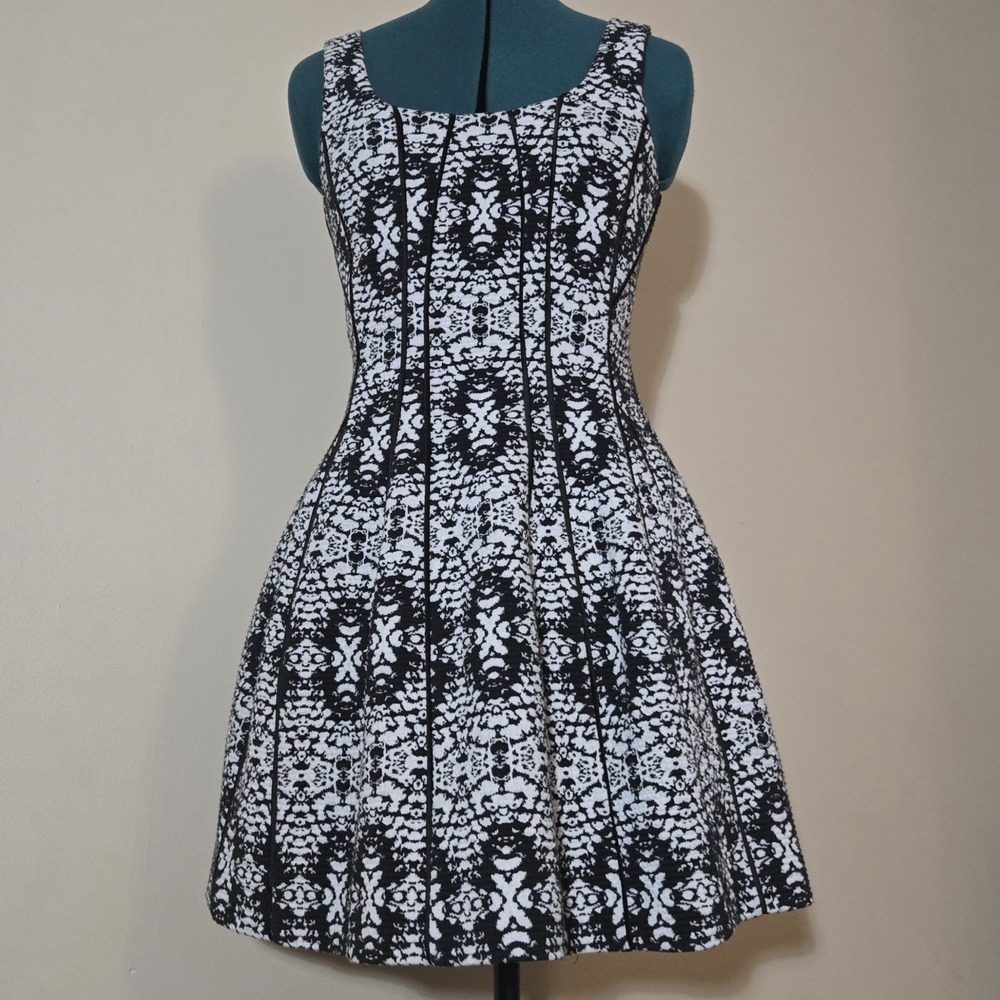 Armani Exchange Geometric Jacqurd Fit & Flare Seamed Dress Indie Sleaze Glam